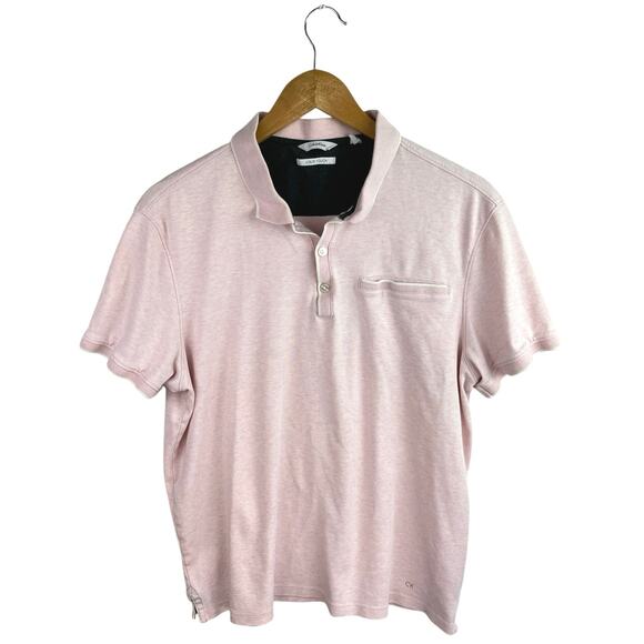 Calvin Klein Men's Pink Liquid Touch Pocket Short Sleeve Polo Shirt Top Size L - Picture 1 of 5